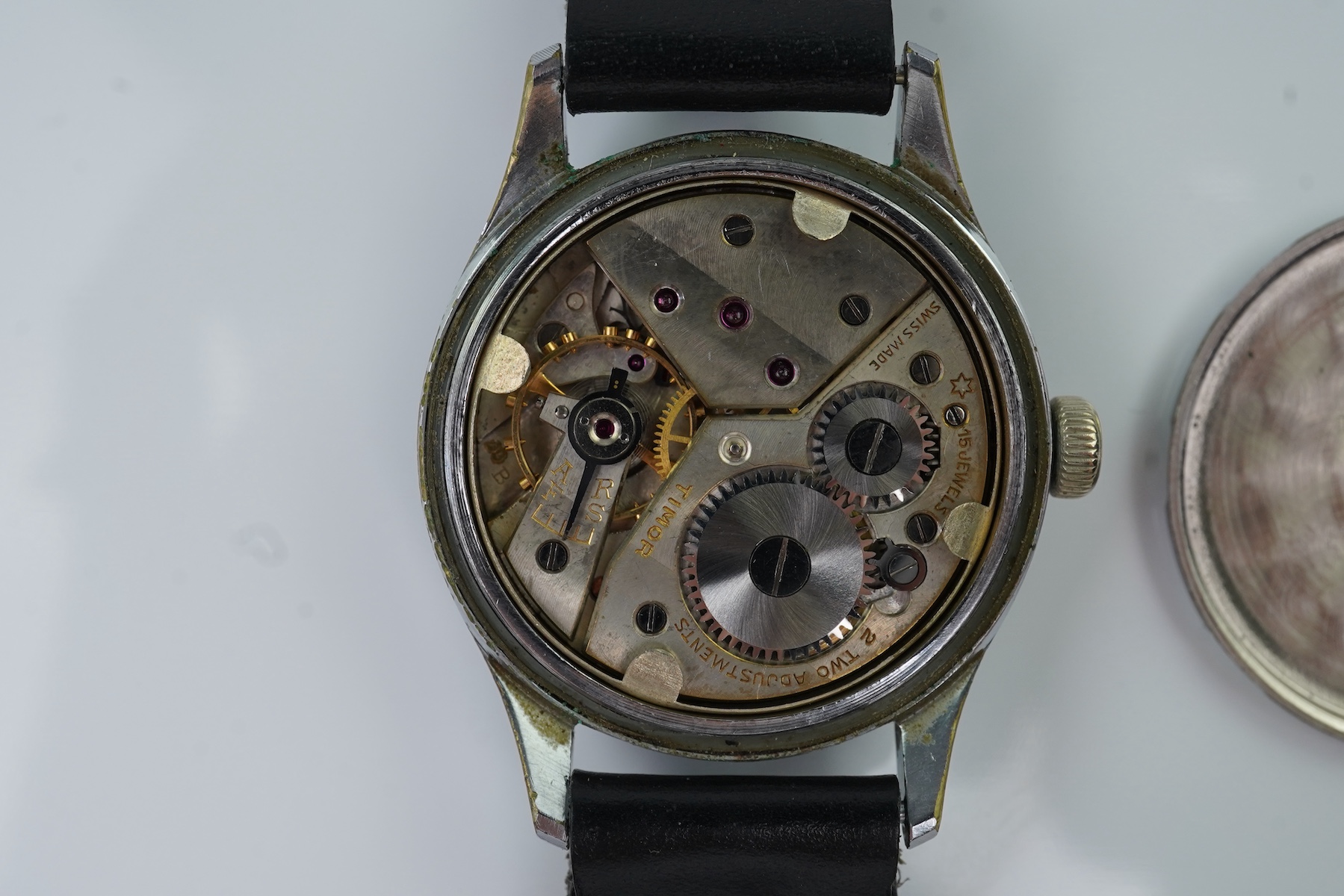 A gentleman's stainless steel WWII British Military Timor Army Trade Pattern manual wind wrist watch
